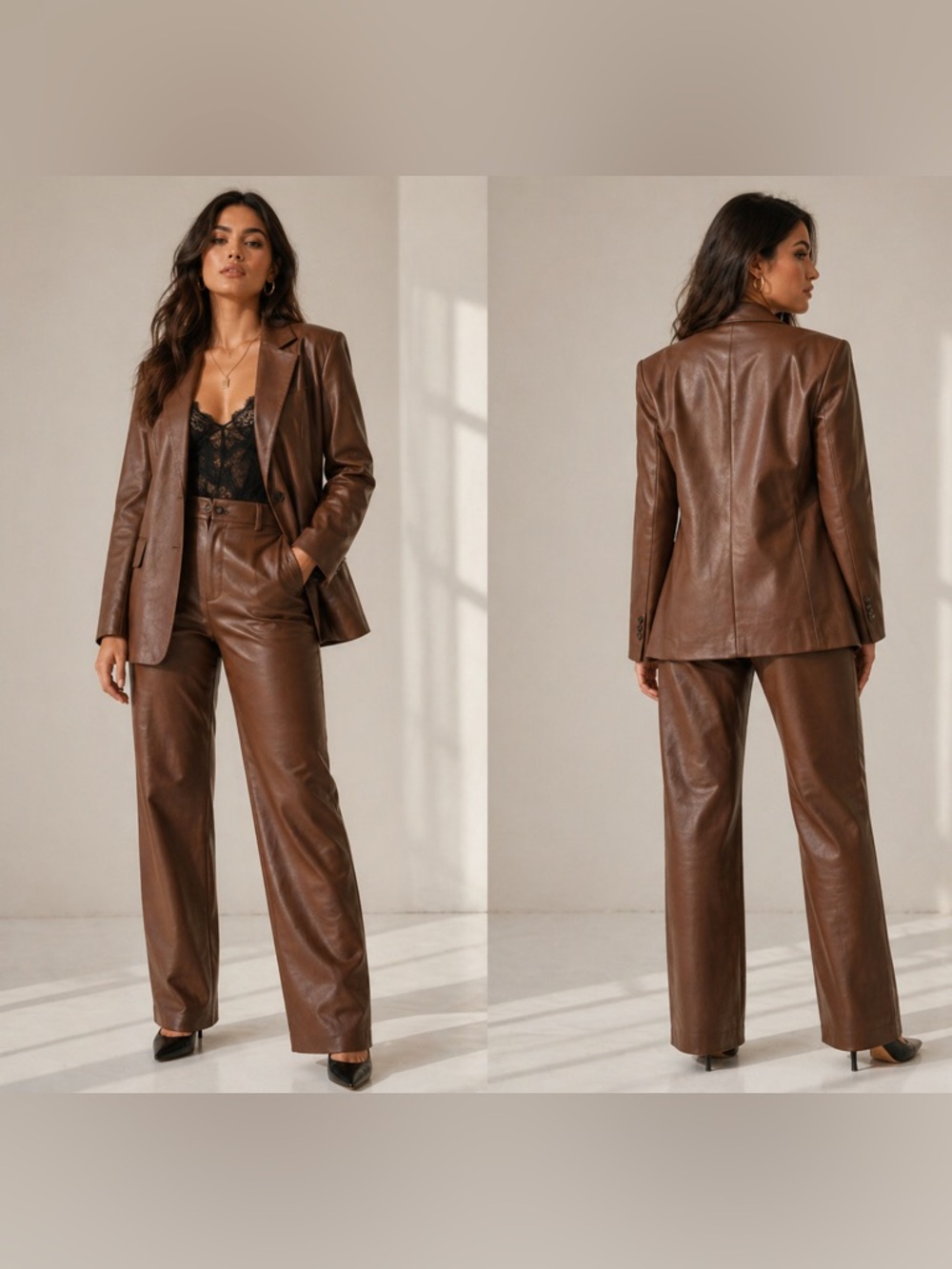 VTG Chadwick's Two Piece Brown 100% Leather Suit Women's